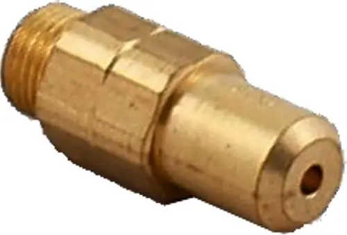 Bronzene Düse mit Gewinde und Loch in der Mitte, typisches Ersatzteil für Wolf Heizsysteme, geeignet für Erdgas-Anwendungen.